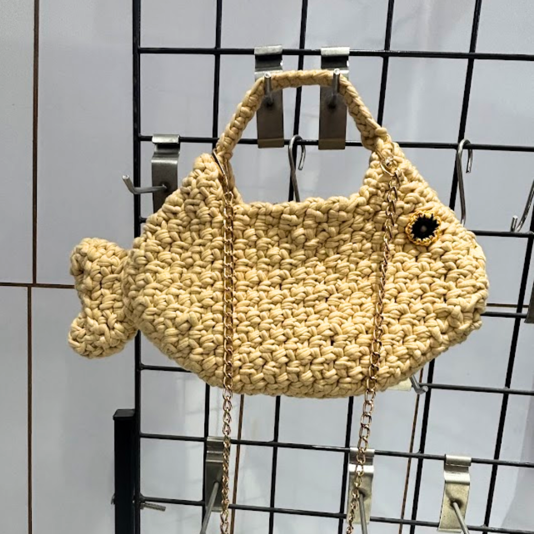 Shiroli Handmade Beige Ocean Whisper Fish Bag - Image 6