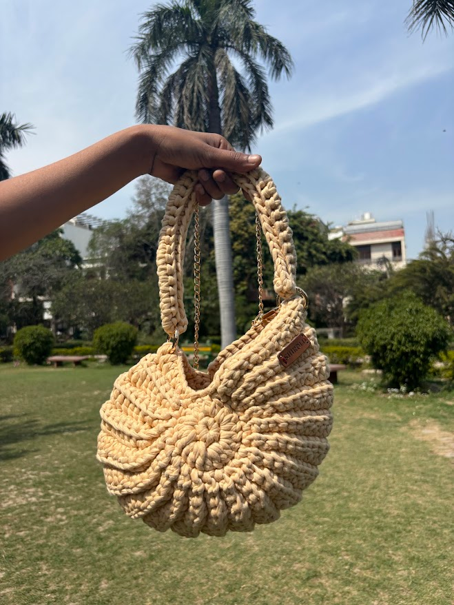 Shiroli Handmade Designer Beige - Shell Crochet Sling Bag- Image5