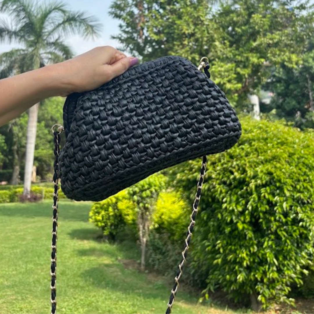 Shiroli Handmade Designer Metallic Black - Clutch Crochet Bag - Image 5