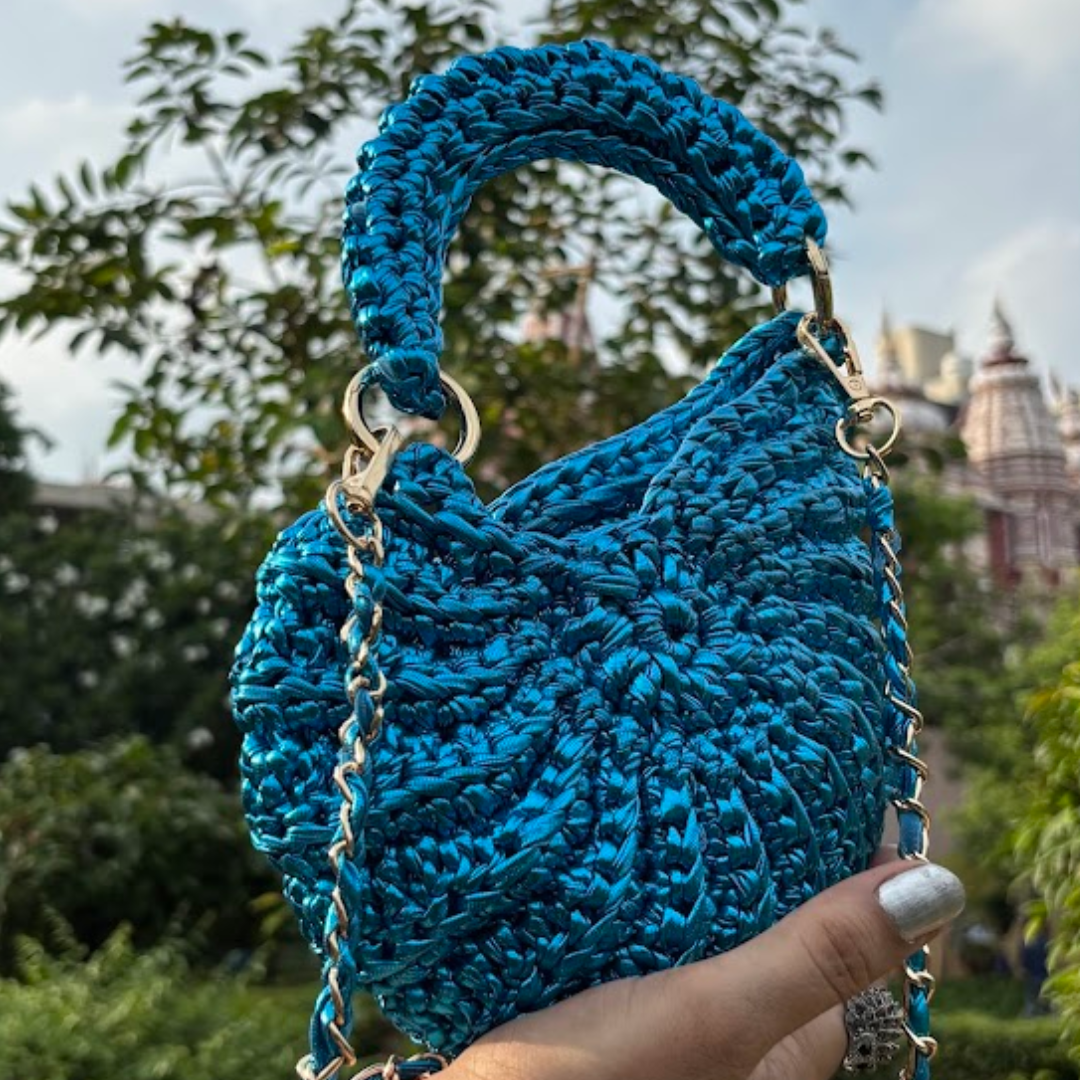 Shiroli Handmade Designer Metallic Ocean Gleam - Shell crochet Bag - Image 3