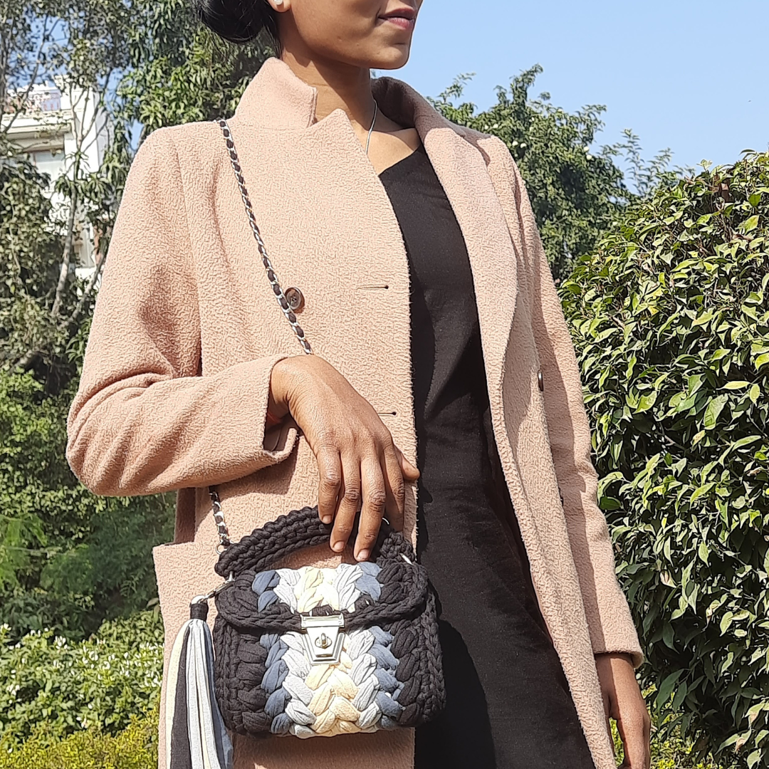 Shiroli Handmade Designer Neutral-Tones Crochet Bag - Image 4