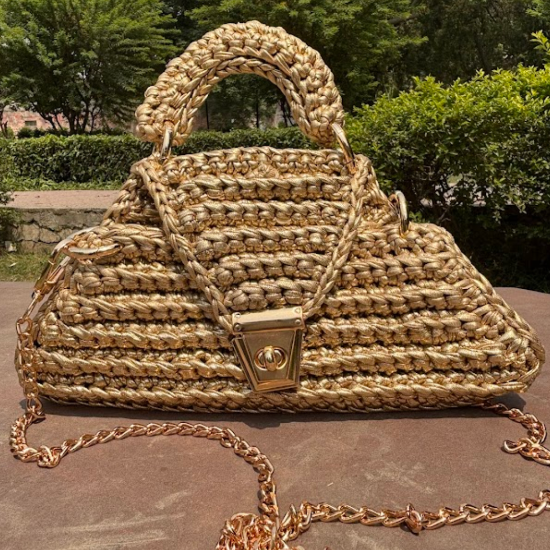 Shiroli Handmade Metallic Gold - Delta Crochet Bag - Image 6