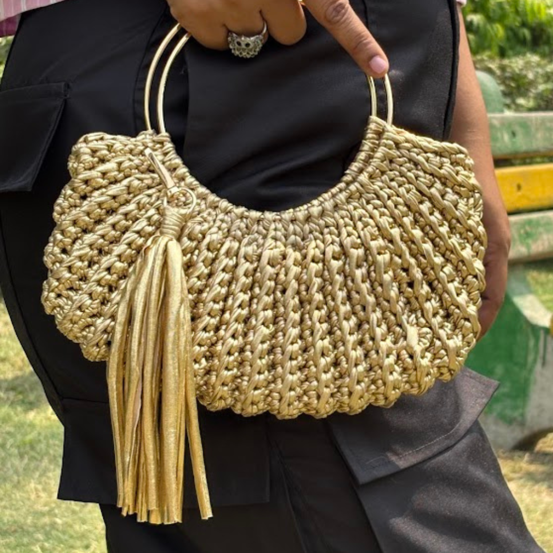 Shiroli Handmade Metallic Gold - Luxe Crochet Bag - Image 7