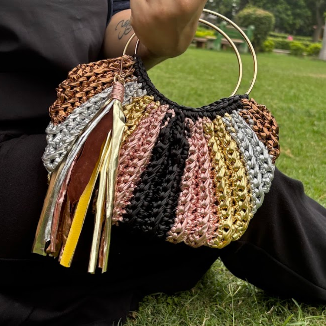 Shiroli Handmade Metallic Muse - Luxe Crochet Bag - Image 5