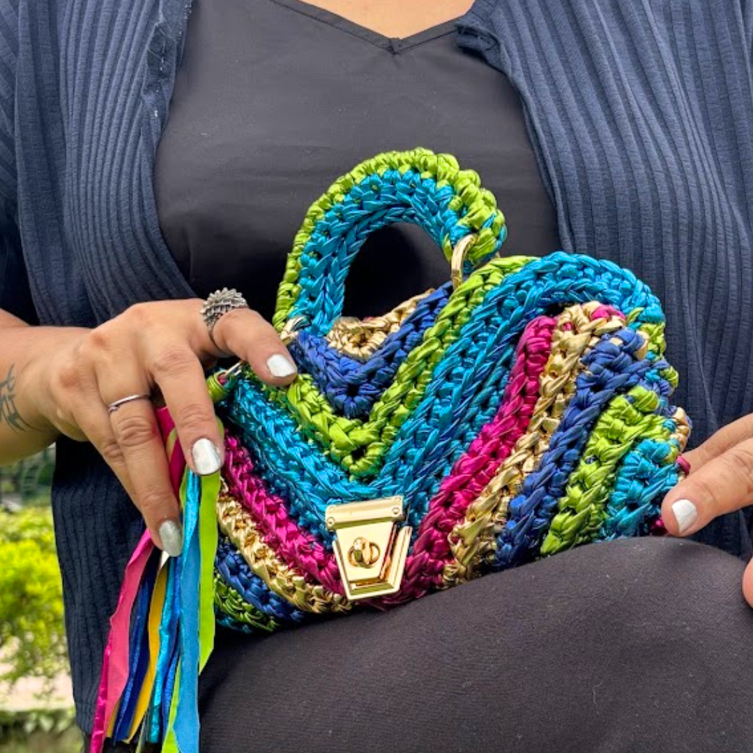 Shiroli Handmade Metallic Particolored- Braided Crochet Bag- Image 5