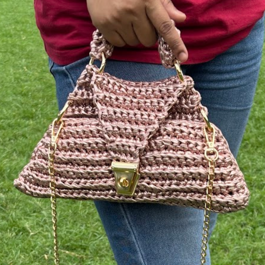 Shiroli Handmade Metallic Rose Gold - Delta Crochet Bag- Image 3