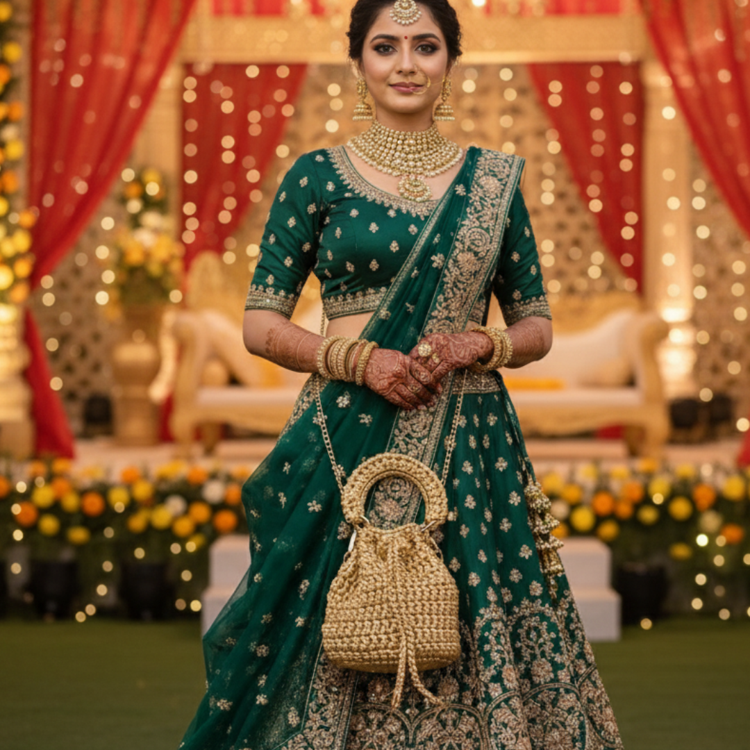 Shiroli Handmade Metallic Gold - Crochet Potli Bag - Image 9