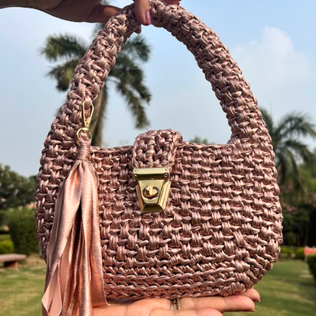 Shiroli Handmade Metallic Rose Gold- Top Handle Satchel Bag