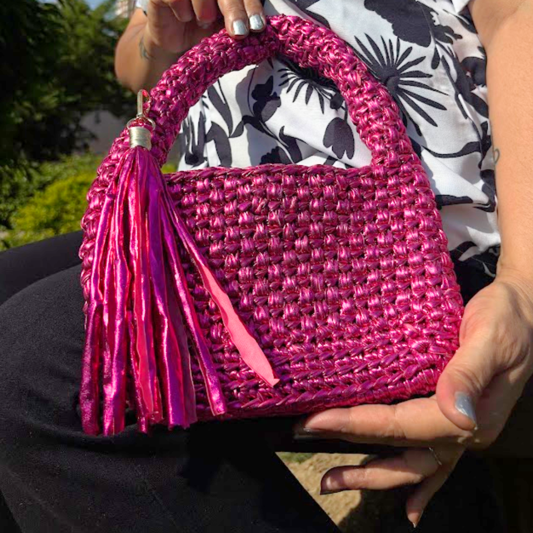 Shiroli Handmade Metallic Rose Gold - Top Handle Elite Crochet Bag- Image 6