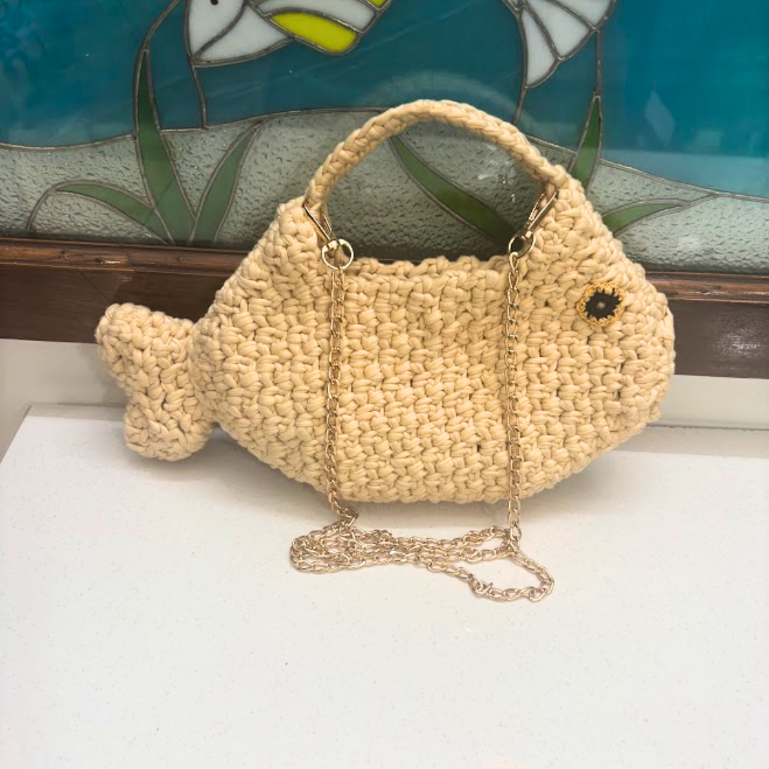 Shiroli Handmade Beige Ocean Whisper Fish Bag -  Image 5