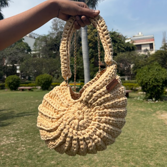 Shiroli Handmade Designer Beige - Shell Crochet Sling Bag- Image 1