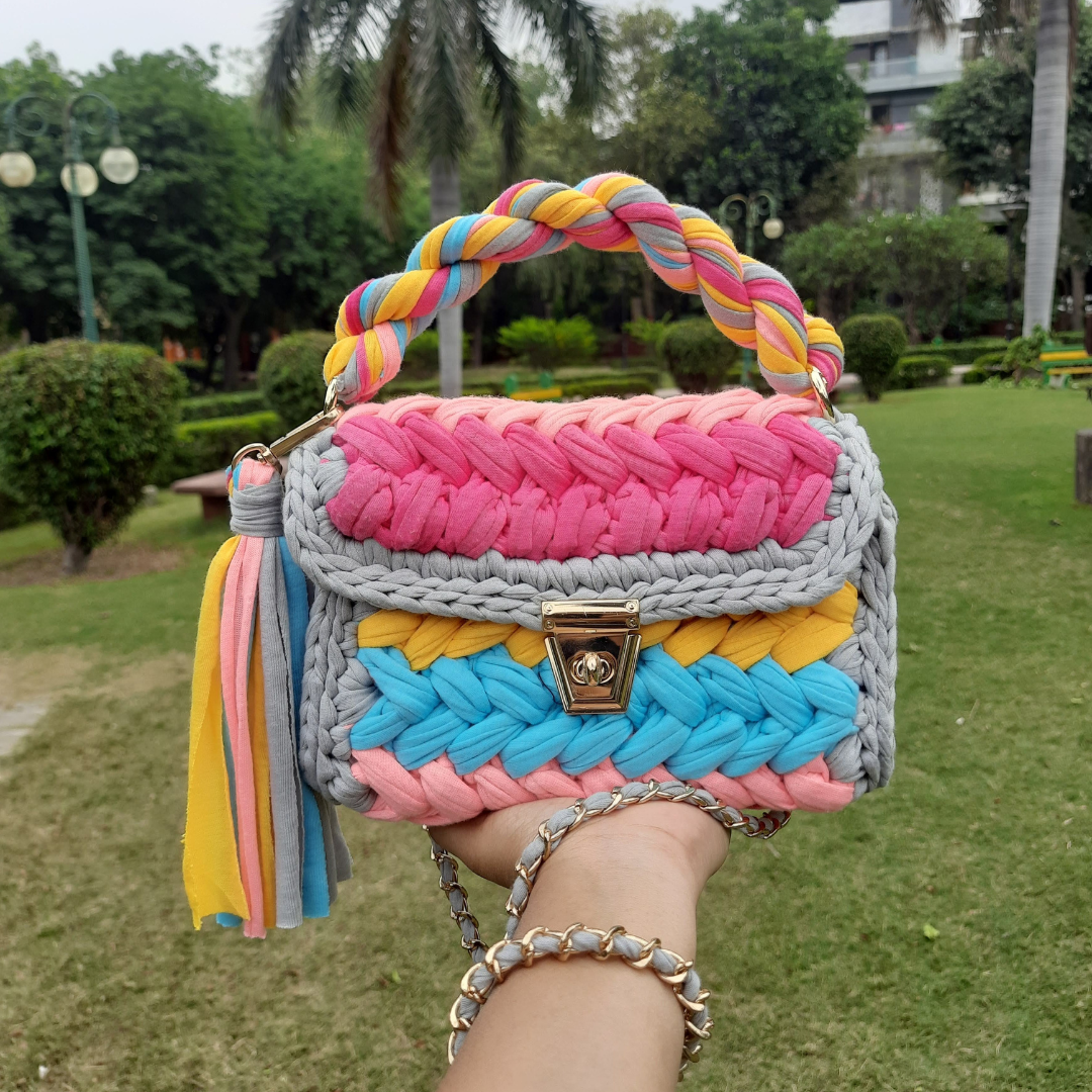Shiroli Handmade Designer Color-Pop Crochet HandBag - Image 2