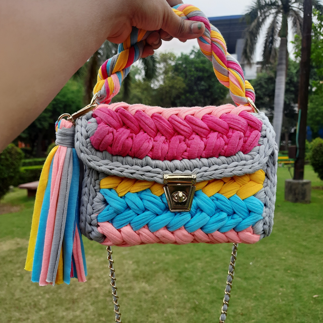 Shiroli Handmade Designer Color-Pop Crochet HandBag - Image 3