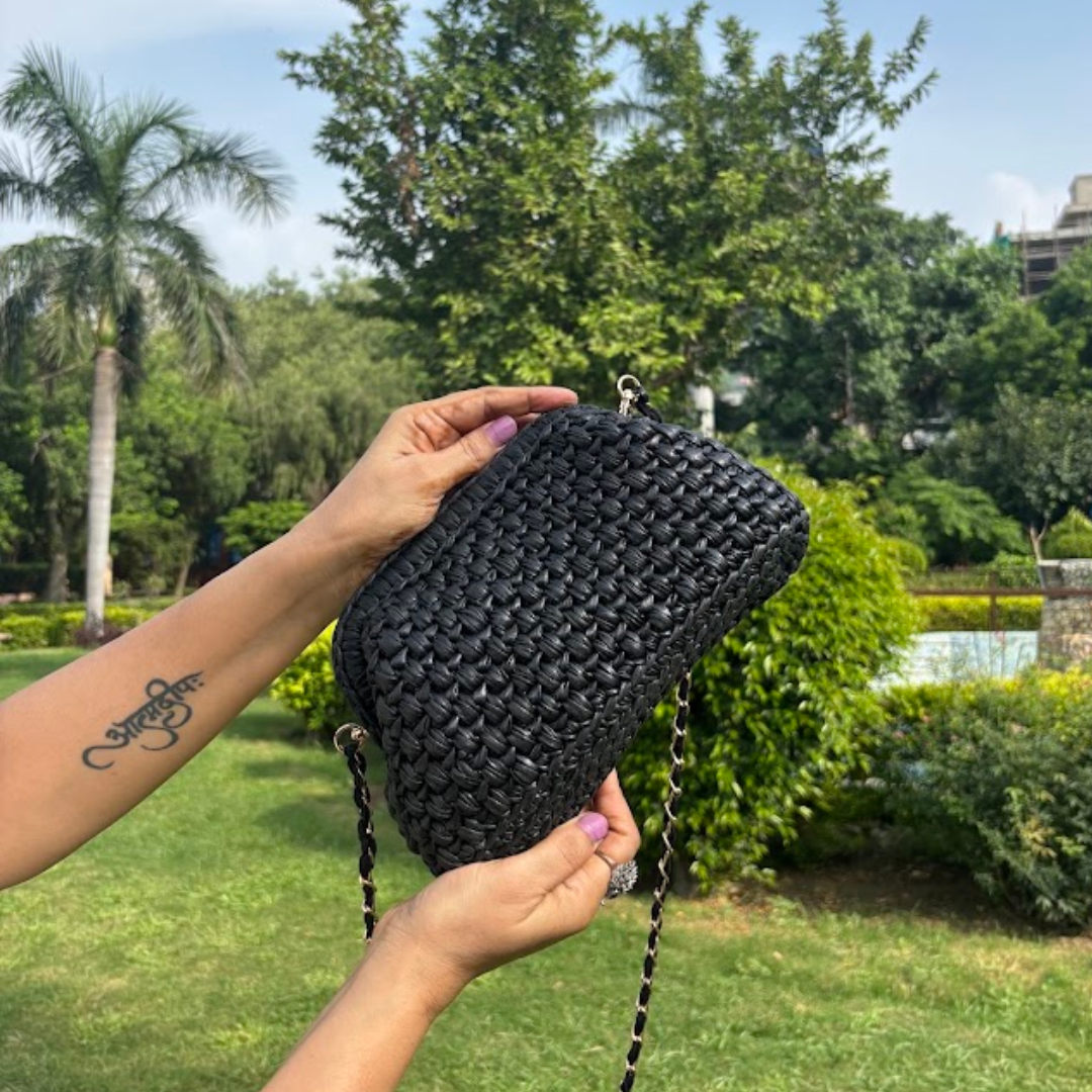 Shiroli Handmade Designer Metallic Black - Clutch Crochet Bag - Image 1