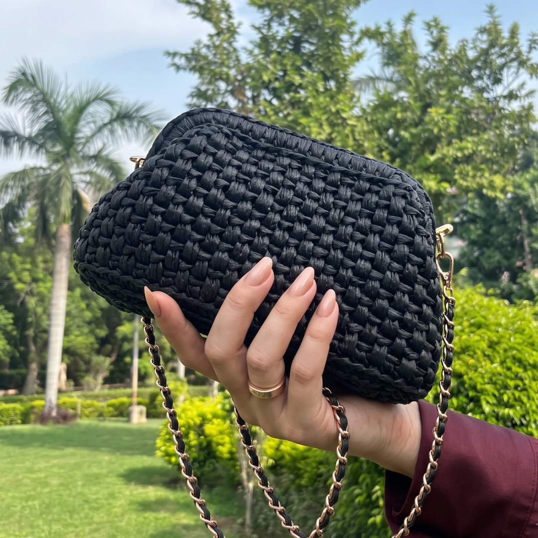 Shiroli Handmade Designer Metallic Black - Clutch Crochet Bag - Image 2