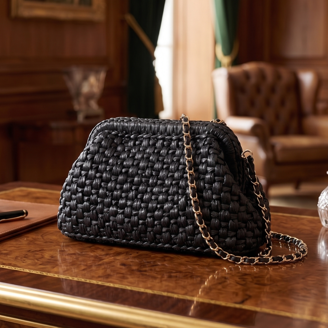 Shiroli Handmade Designer Metallic Black - Clutch Crochet Bag - Image 3