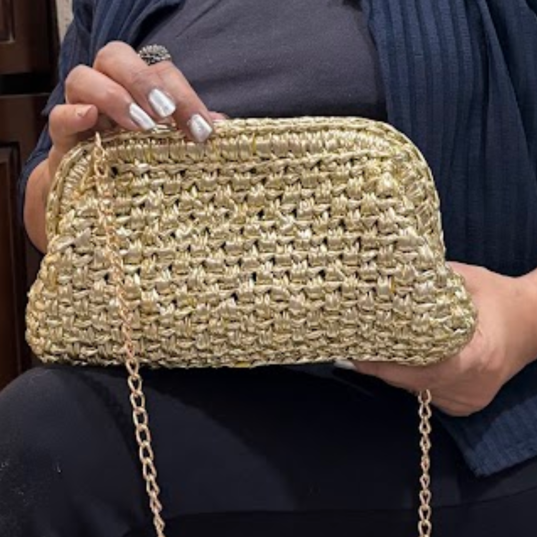 Shiroli Handmade Designer Metallic Golden - Clutch Crochet Bag - Image 5