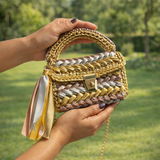 Shiroli Handmade Designer Metallic Trinity Crochet Bag - Image 2