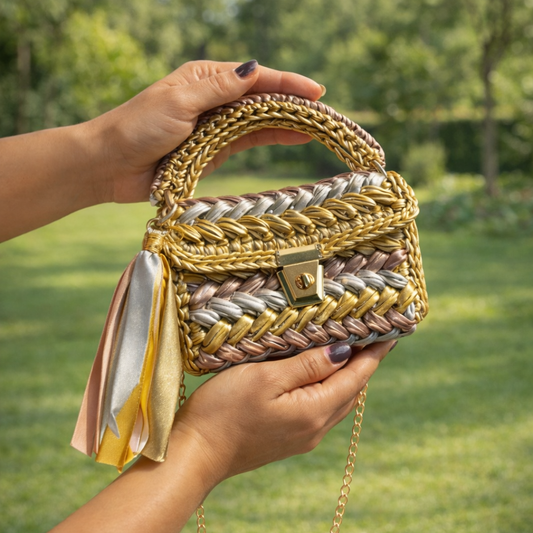 Shiroli Handmade Designer Metallic Trinity Crochet Bag - Image 2