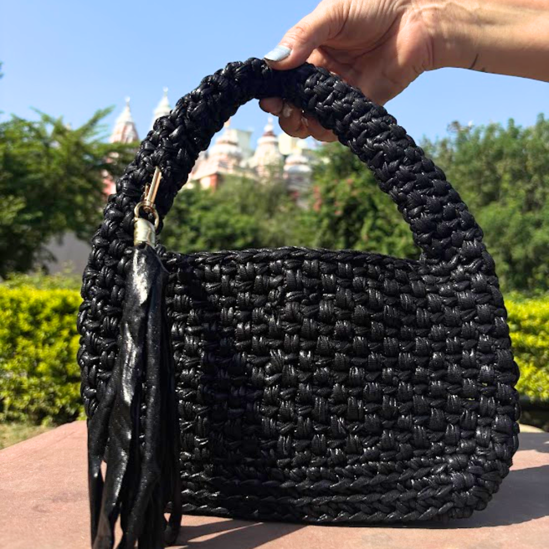 Shiroli Handmade Metallic Black - Top Handle Elite Crochet Bag - Image 5