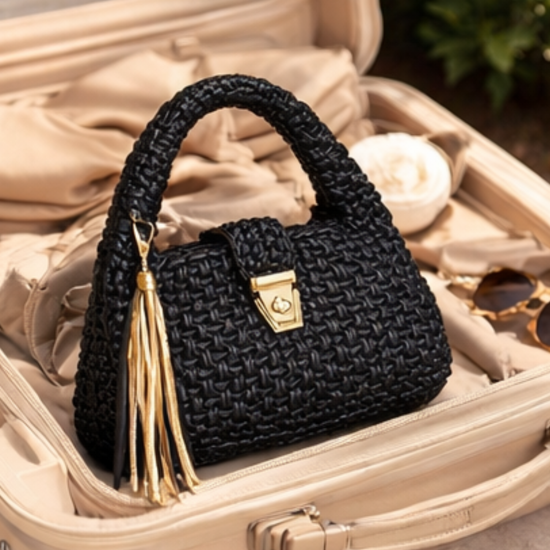 Shiroli Handmade Metallic Black - Top Handle Satchel Crochet Bag - Image 4