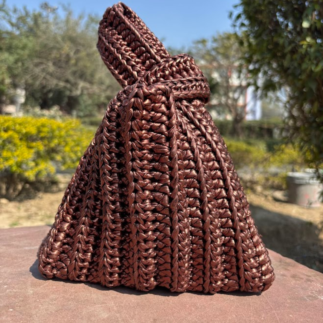 Shiroli Handmade Metallic Copper - Japanese Knot Crochet Bag - Image 1