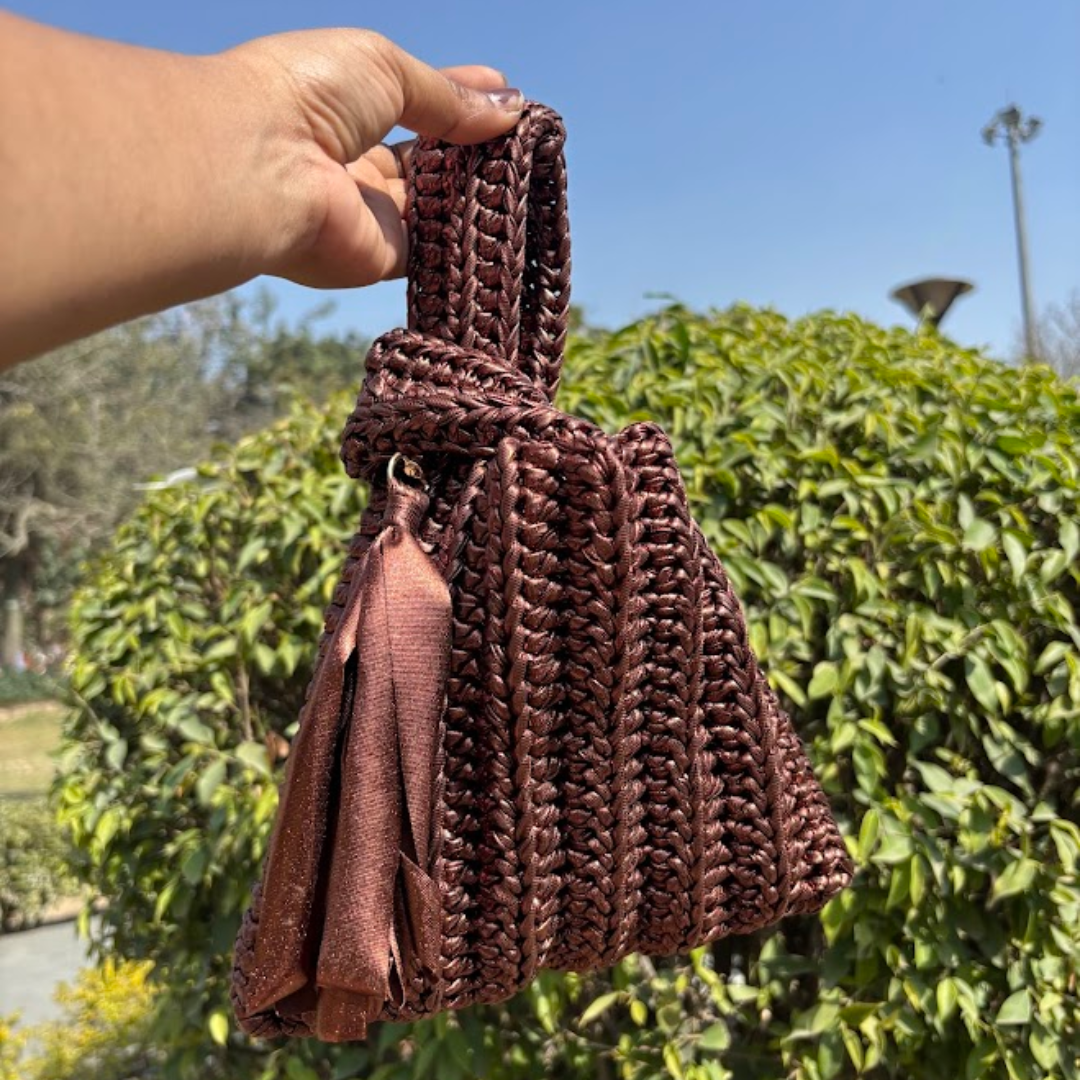 Shiroli Handmade Metallic Copper - Japanese Knot Crochet Bag - Image 2