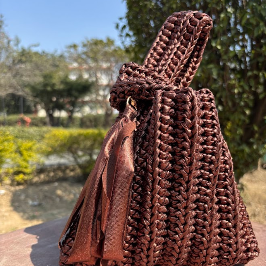 Shiroli Handmade Metallic Copper - Japanese Knot Crochet Bag - Image 3