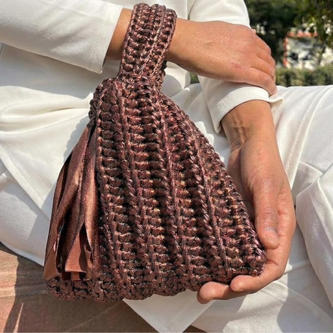 Shiroli Handmade Metallic Copper - Japanese Knot Crochet Bag - Image 4