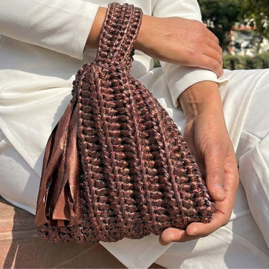 Shiroli Handmade Metallic Copper - Japanese Knot Crochet Bag - Image 4