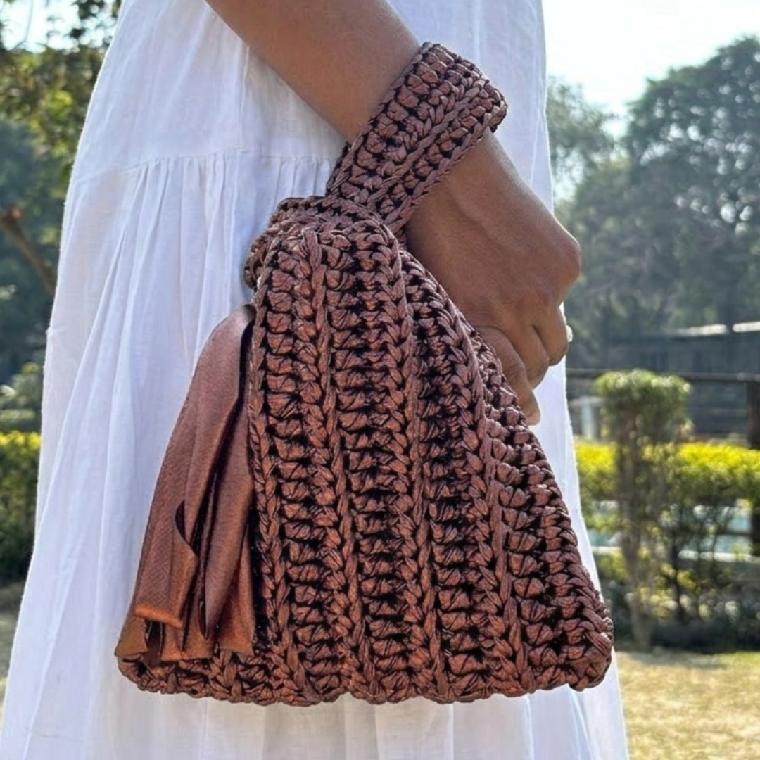 Shiroli Handmade Metallic Copper - Japanese Knot Crochet Bag - Image 5