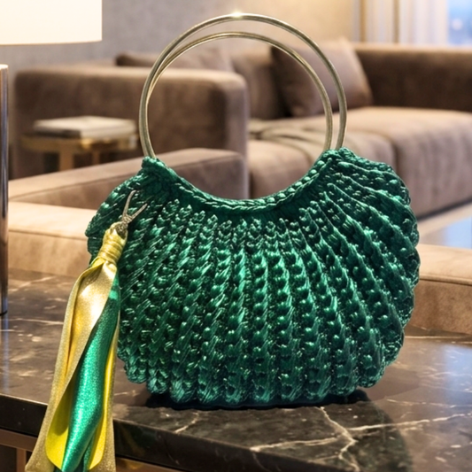Shiroli Handmade Metallic Emerald Green- Luxe Crochet Bag- Image 1