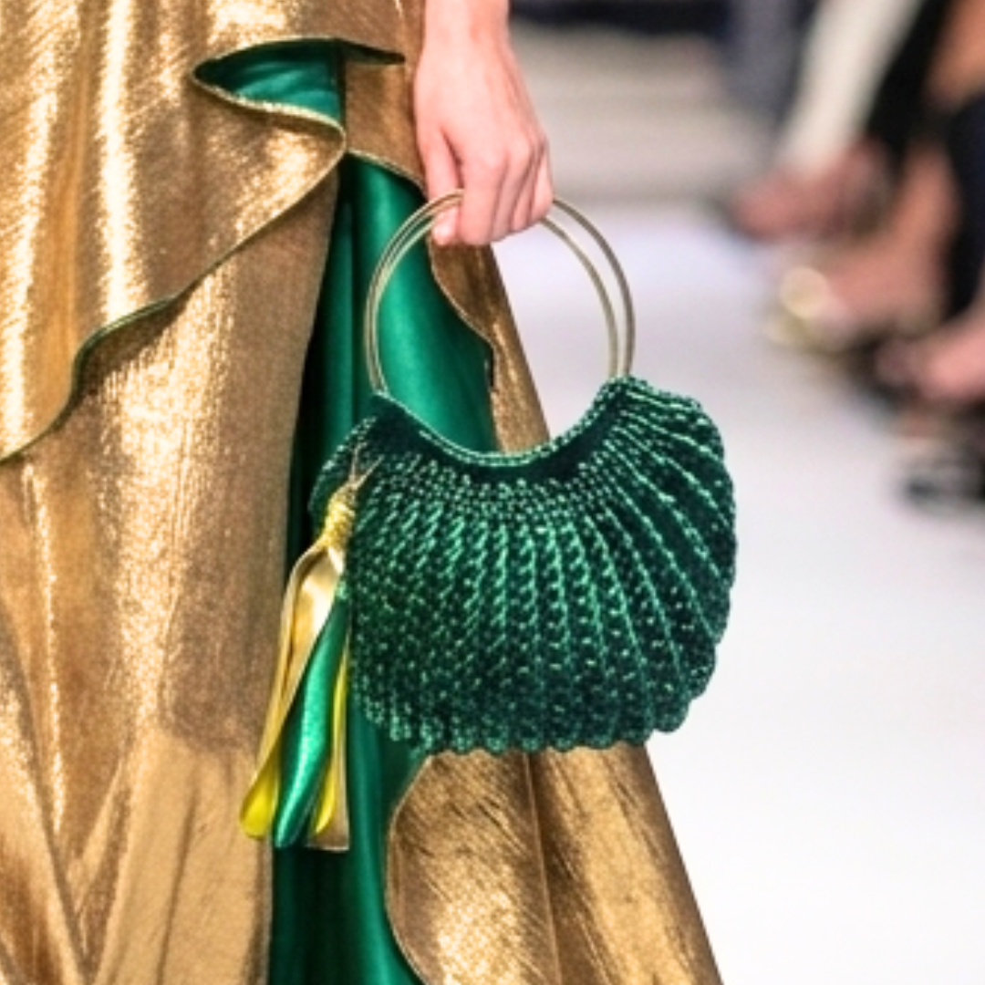 Shiroli Handmade Metallic Emerald Green- Luxe Crochet Bag- Image 3