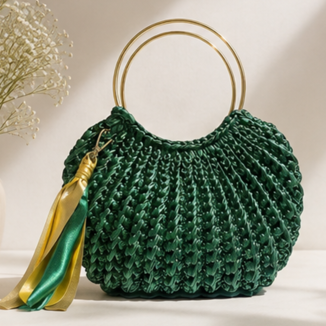 Shiroli Handmade Metallic Emerald Green- Luxe Crochet Bag- Image 2