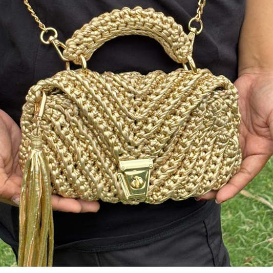 Shiroli Handmade Metallic Gold - Braided  Crochet Bag - Image2