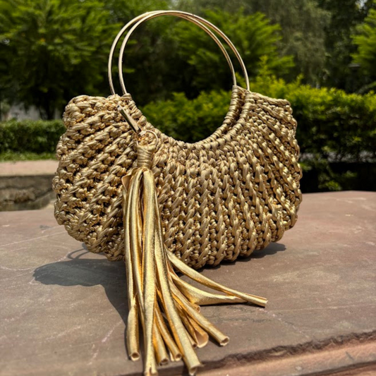 Shiroli Handmade Metallic Gold -  Luxe Crochet Bag - Image 1