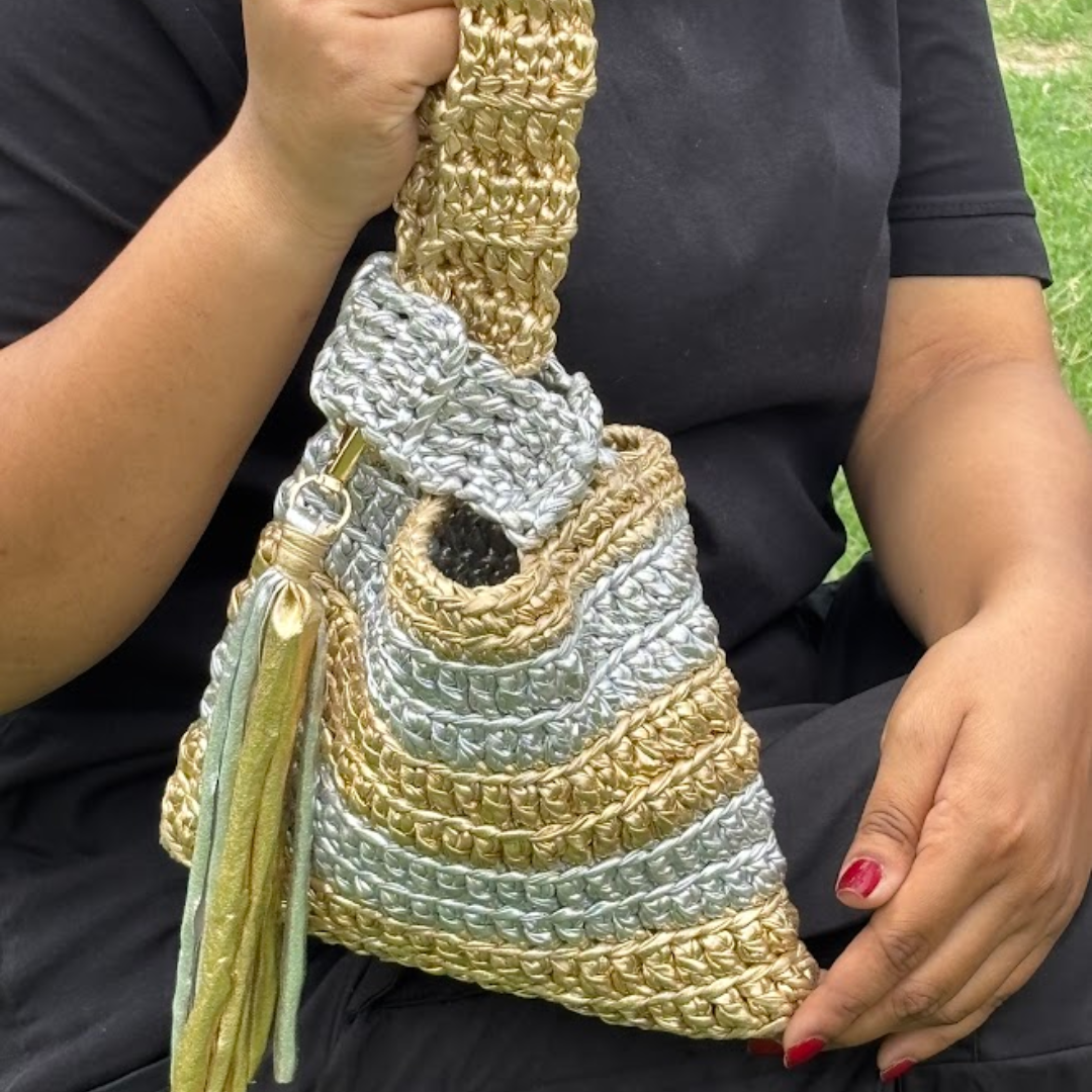 Shiroli Handmade Metallic Gold & Silver - Japanese Knot Bag - Image 2