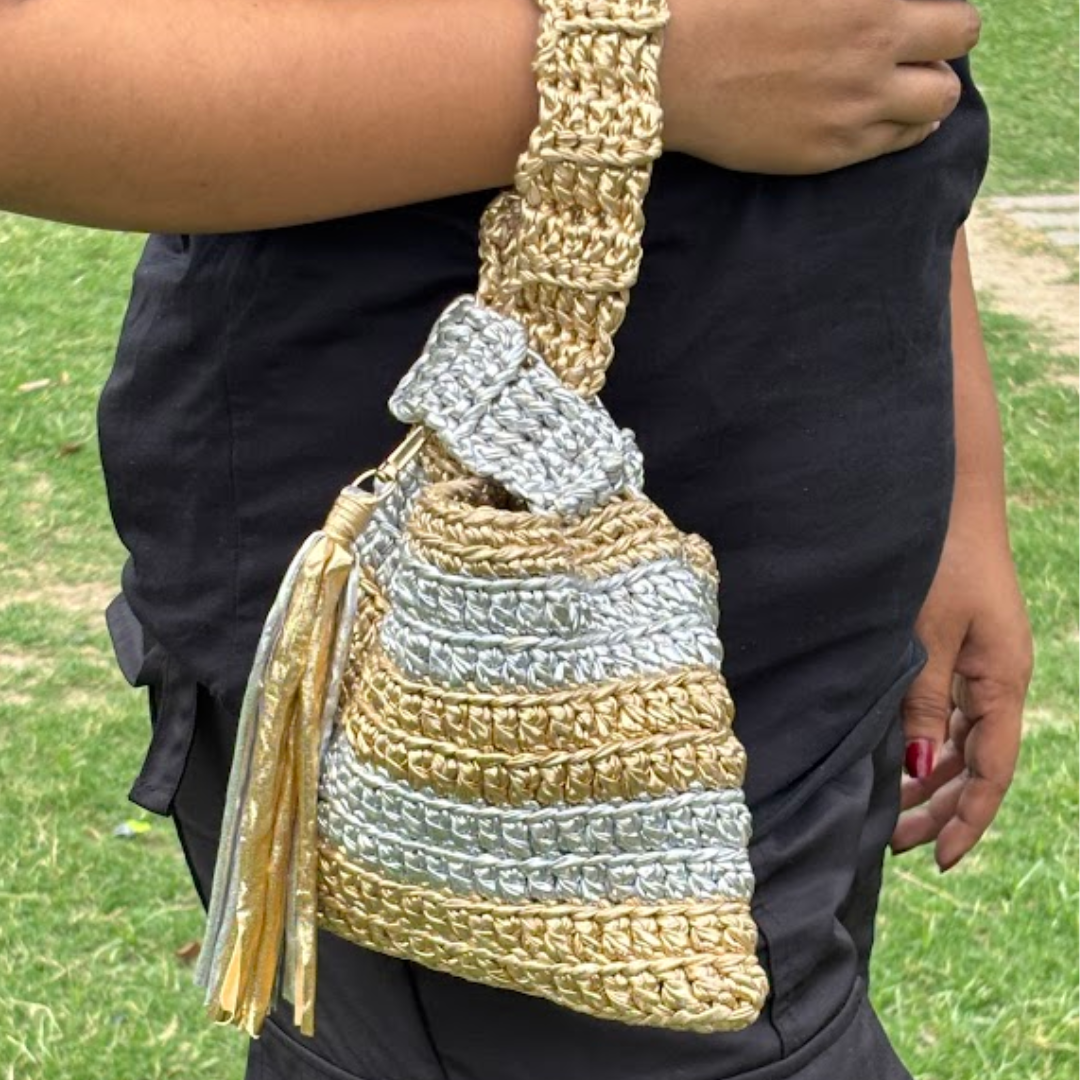 Shiroli Handmade Metallic Gold & Silver - Japanese Knot Bag - Image 1