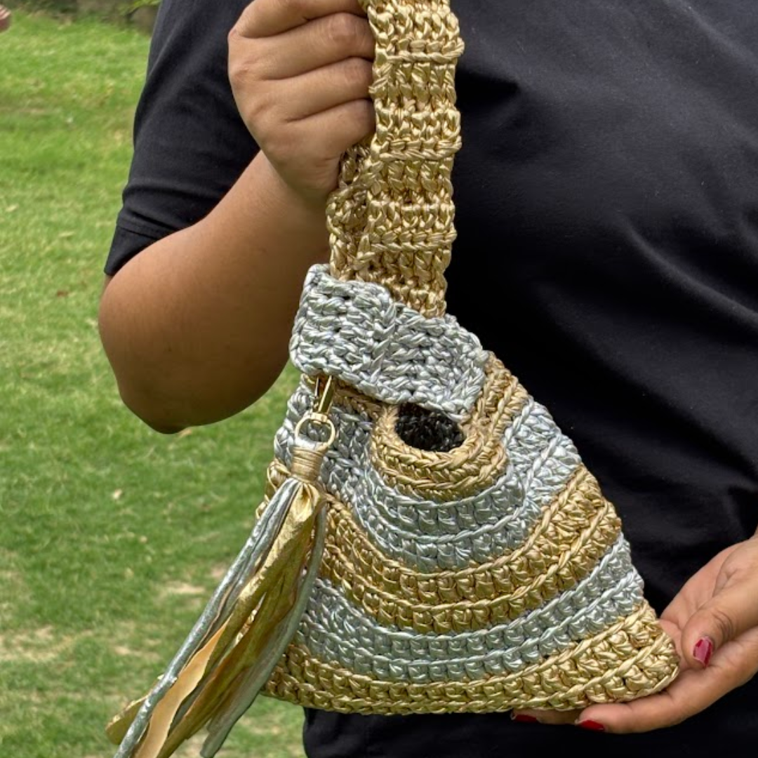 Shiroli Handmade Metallic Gold & Silver - Japanese Knot Bag - Image4