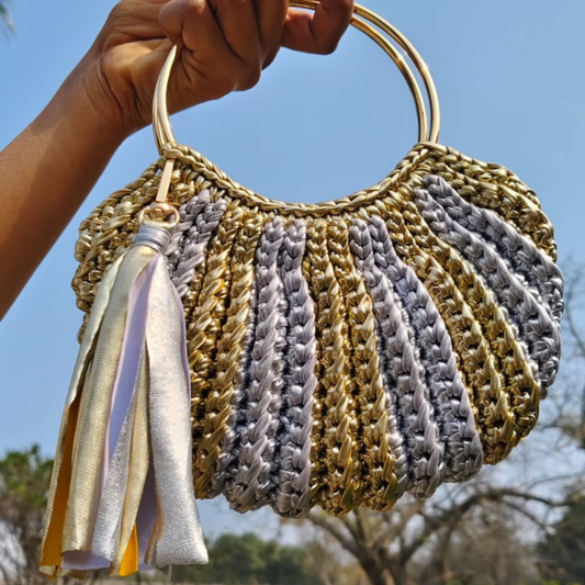 Shiroli Handmade Metallic Gold & Silver - Luxe Crochet Bag - Image 1