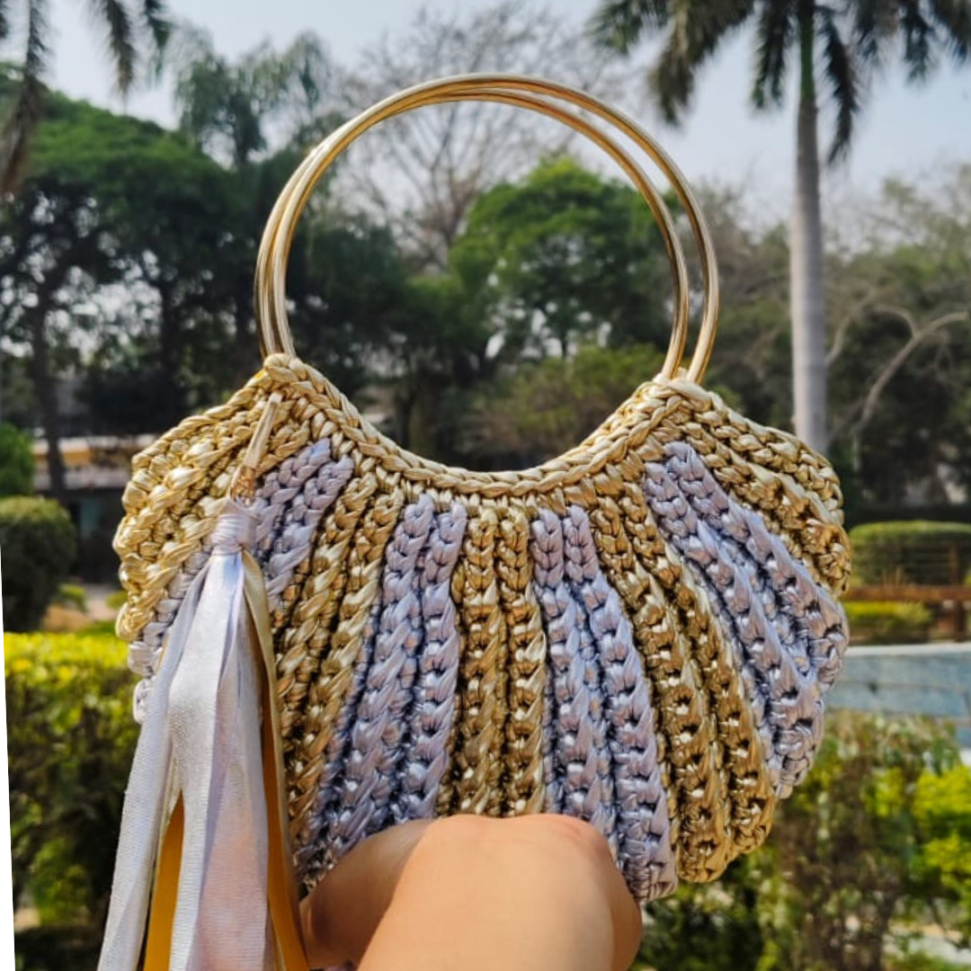 Shiroli Handmade Metallic Gold & Silver - Luxe Crochet Bag - Image 4