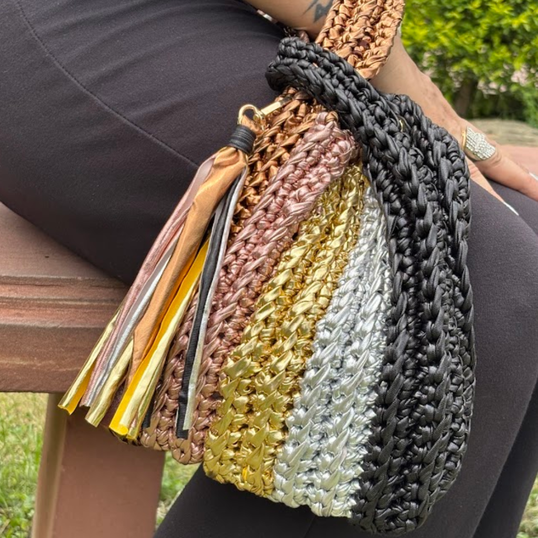 Shiroli Handmade Metallic Muse - Japanese Knot Crochet Bag - Image 1