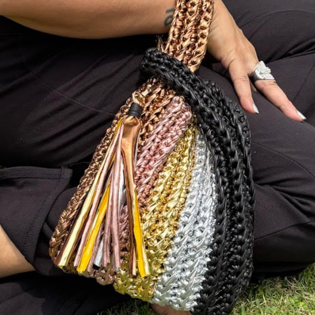 Shiroli Handmade Metallic Muse - Japanese Knot Crochet Bag - Image 2