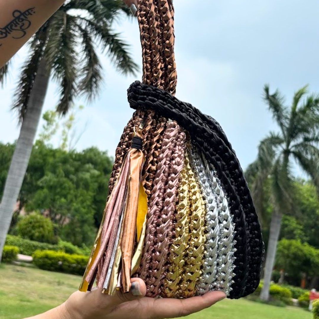 Shiroli Handmade Metallic Muse - Japanese Knot Crochet Bag - Image 3