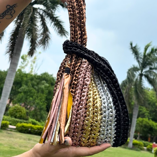 Shiroli Handmade Metallic Muse - Japanese Knot Crochet Bag - Image 3
