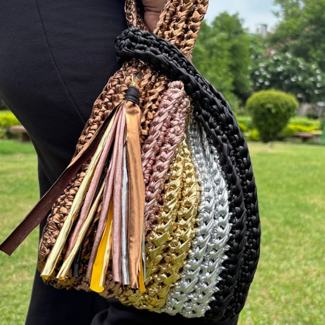 Shiroli Handmade Metallic Muse - Japanese Knot Crochet Bag - Image 4