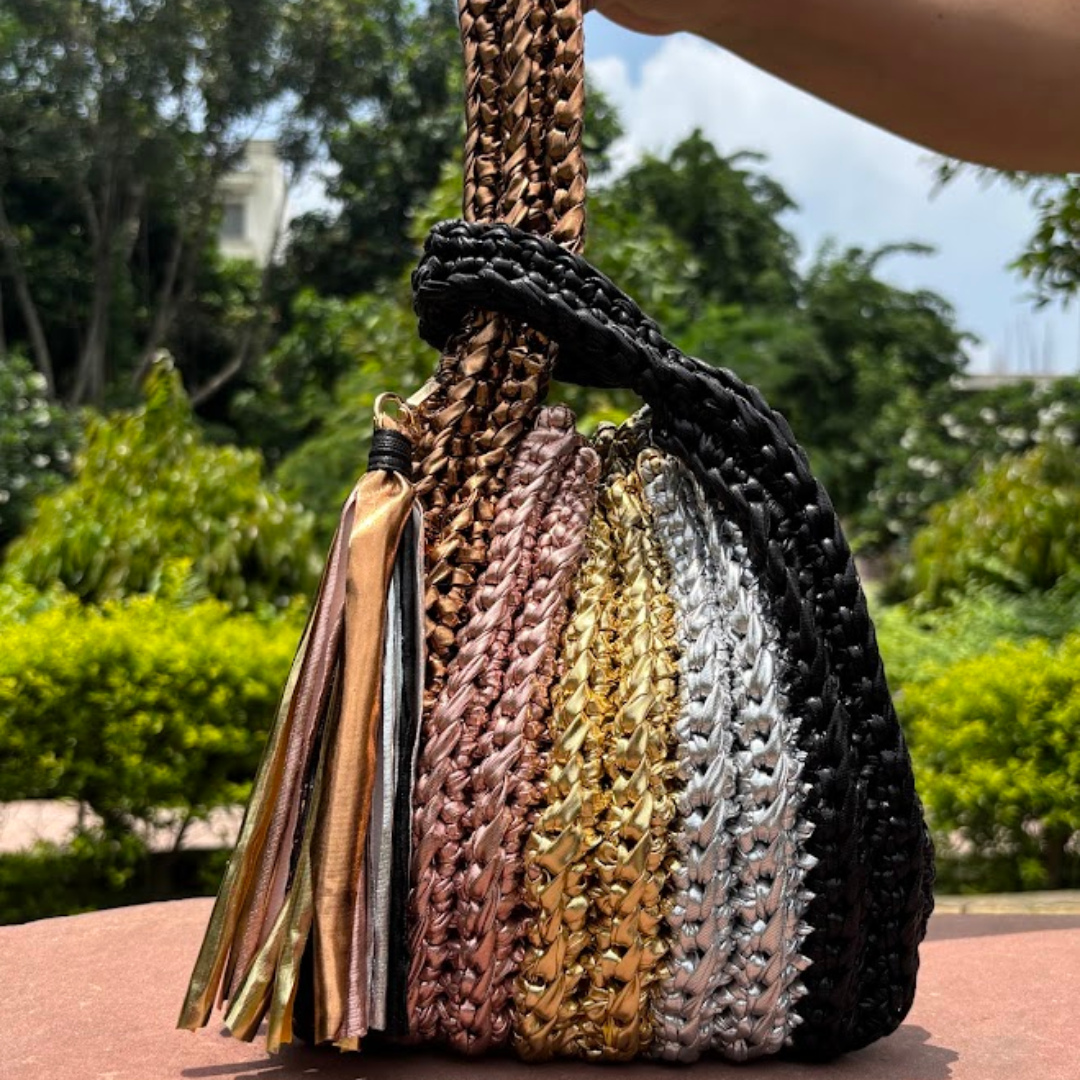 Shiroli Handmade Metallic Muse - Japanese Knot Crochet Bag - Image 5