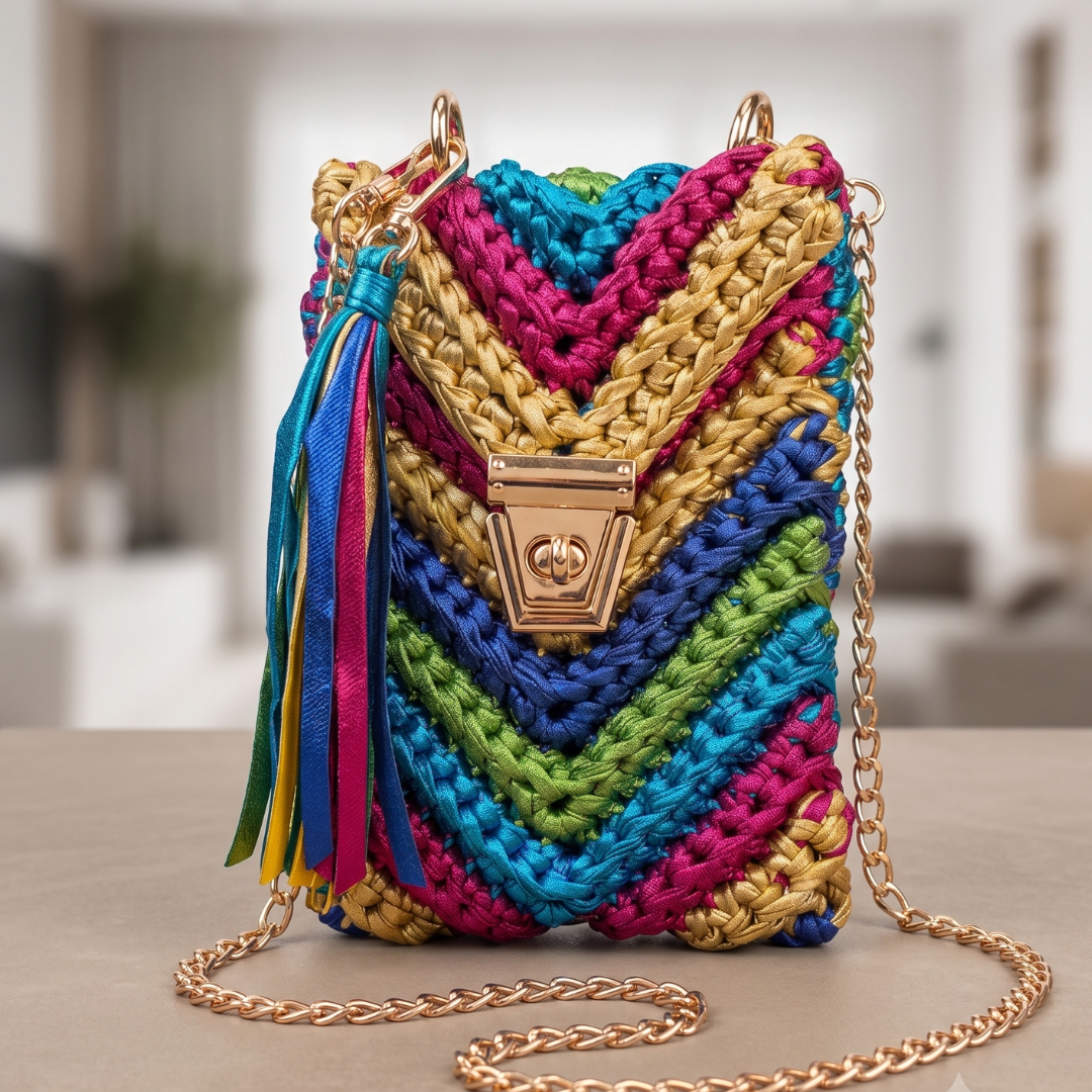 Shiroli Handmade Metallic Particolored - Mobile Sling Crochet Bag- Image 1