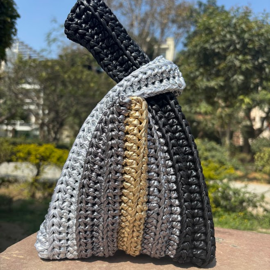 Shiroli Handmade Metallic Platinum Muse - Japanese Knot Crochet Bag- Image 1