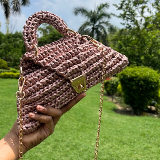 Shiroli Handmade Metallic Rose Gold - Delta Crochet Bag- Image 4